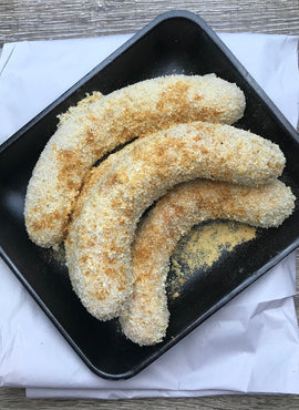 CRUMBED CHEESY PORK SAUSAGES