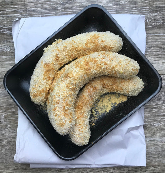 CRUMBED CHEESY PORK SAUSAGES